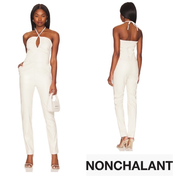 NONchalant Pants - New! NONCHALANT Label Faux Leather Juno Jumpsuit in White